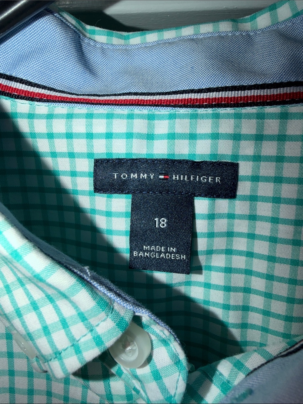 NWT Tommy Hilfiger Green and White Check Button-Down Shirt - Boys - Picture 3 of 4